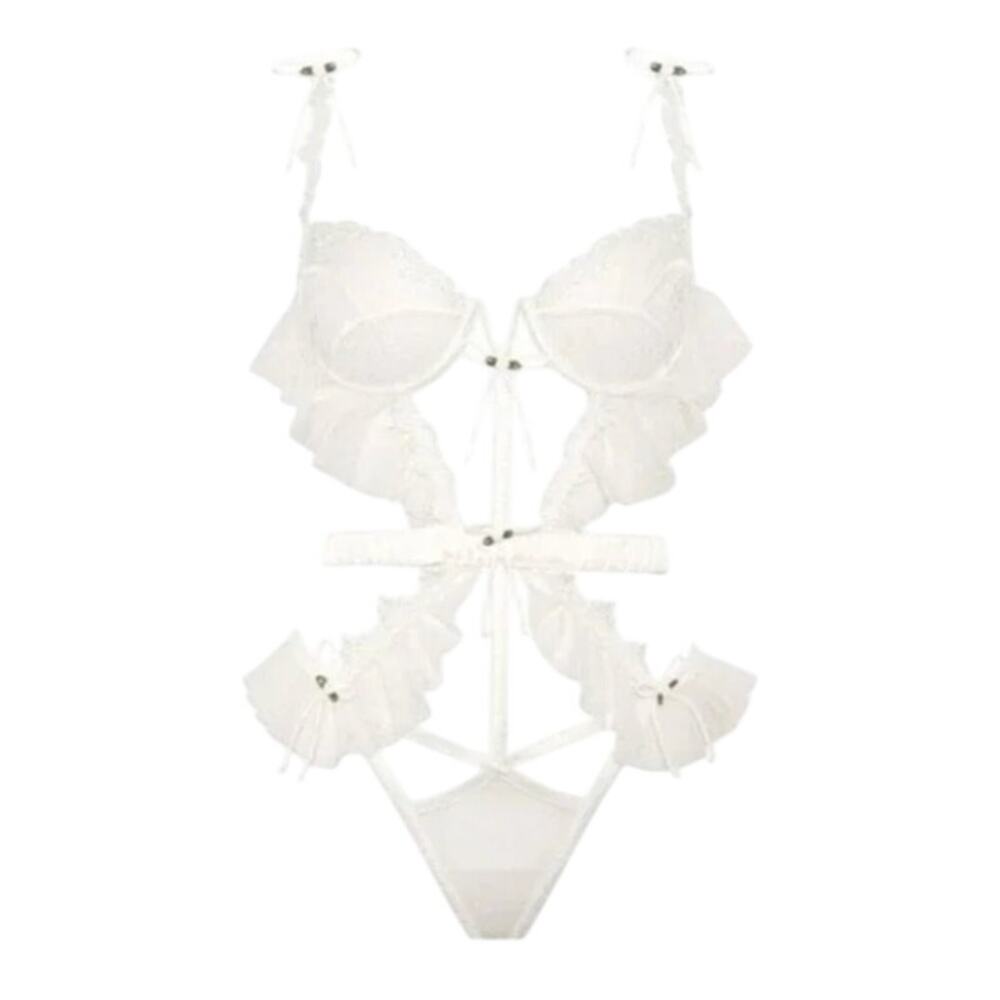 For Love & Lemons Eternal Rose Lace Ribbons Teddy Sz 8/10 Large Bridal White NWT - Picture 3 of 15